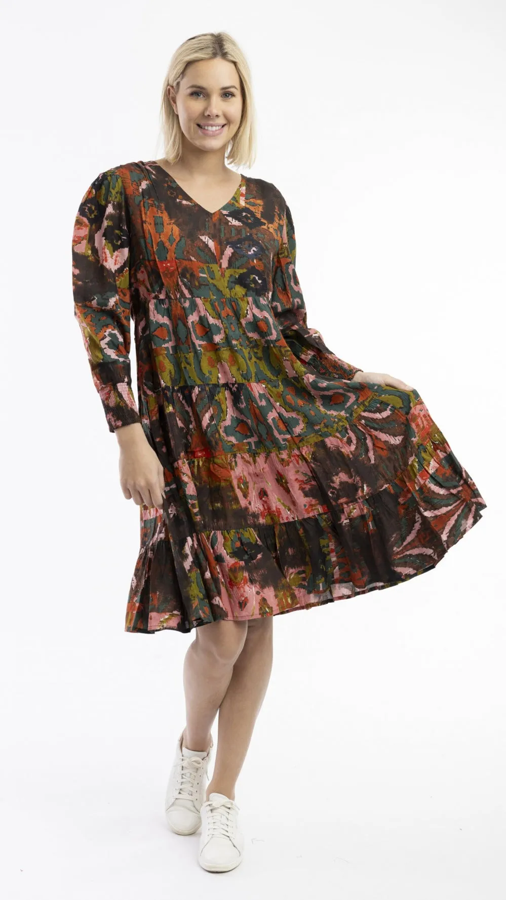 Orientique Diamonds V Neck Layered Print Dress 31033