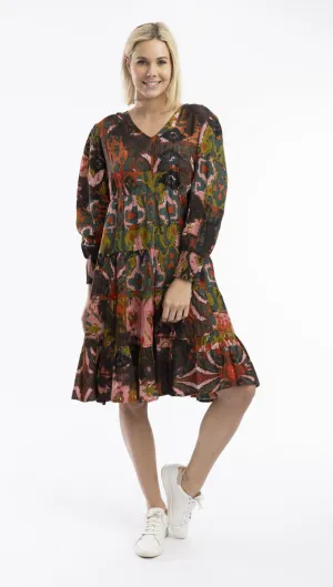Orientique Diamonds V Neck Layered Print Dress 31033