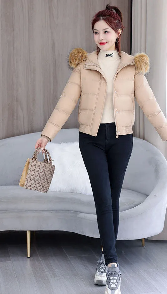 Padded and Quilted Cropped Puffer Jacket with Stain-resistant Fabric
