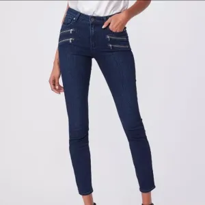 Paige Edgemont High Rise Moto Zip Skinny Alden Dark Wash Denim Jeans Women SZ 26