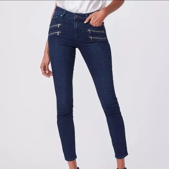 Paige Edgemont High Rise Moto Zip Skinny Alden Dark Wash Denim Jeans Women SZ 26