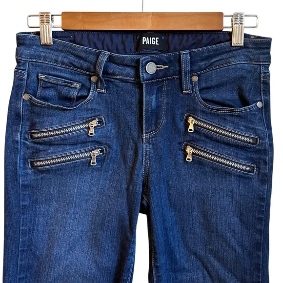 Paige Edgemont High Rise Moto Zip Skinny Alden Dark Wash Denim Jeans Women SZ 26