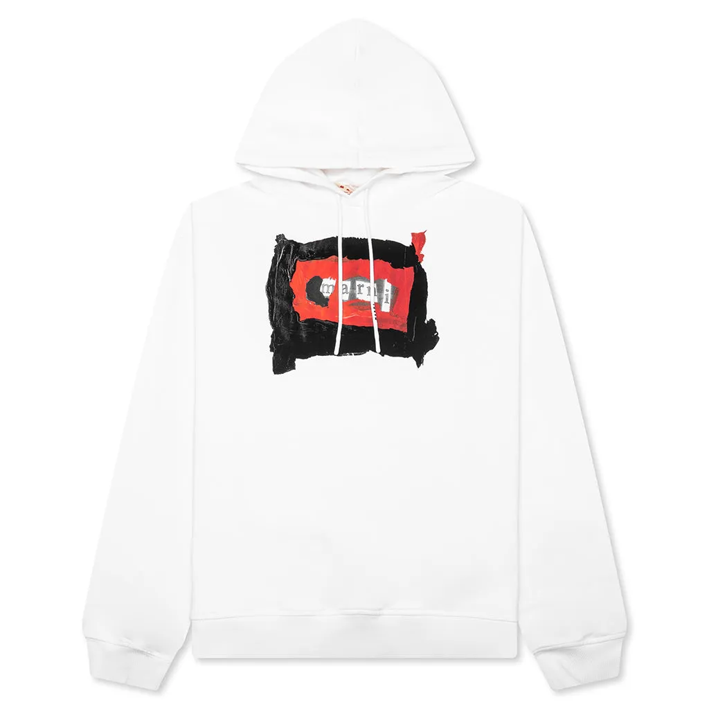Painted On Collage Red Logo Hoodie - Lily White