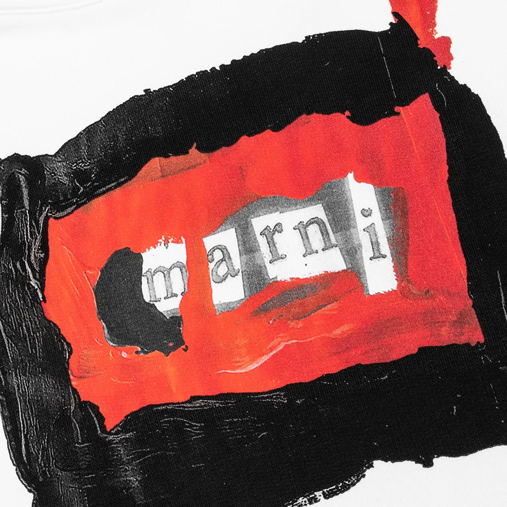 Painted On Collage Red Logo Hoodie - Lily White