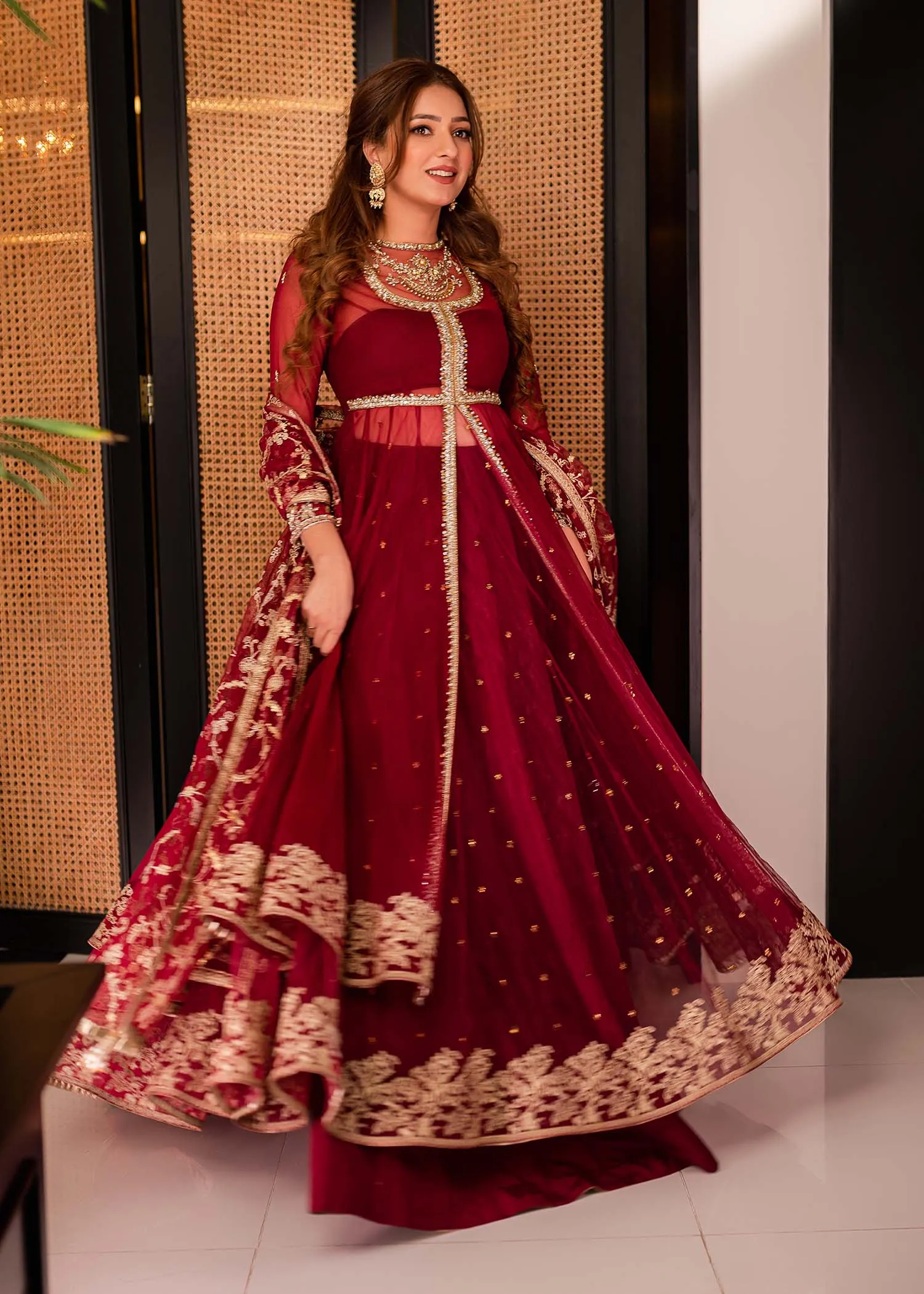 Pakistani Wedding Dress in Double-Layered Pishwas Style