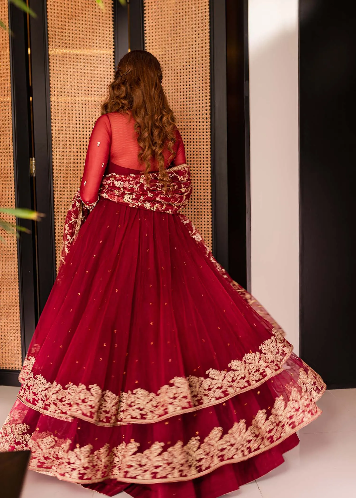 Pakistani Wedding Dress in Double-Layered Pishwas Style