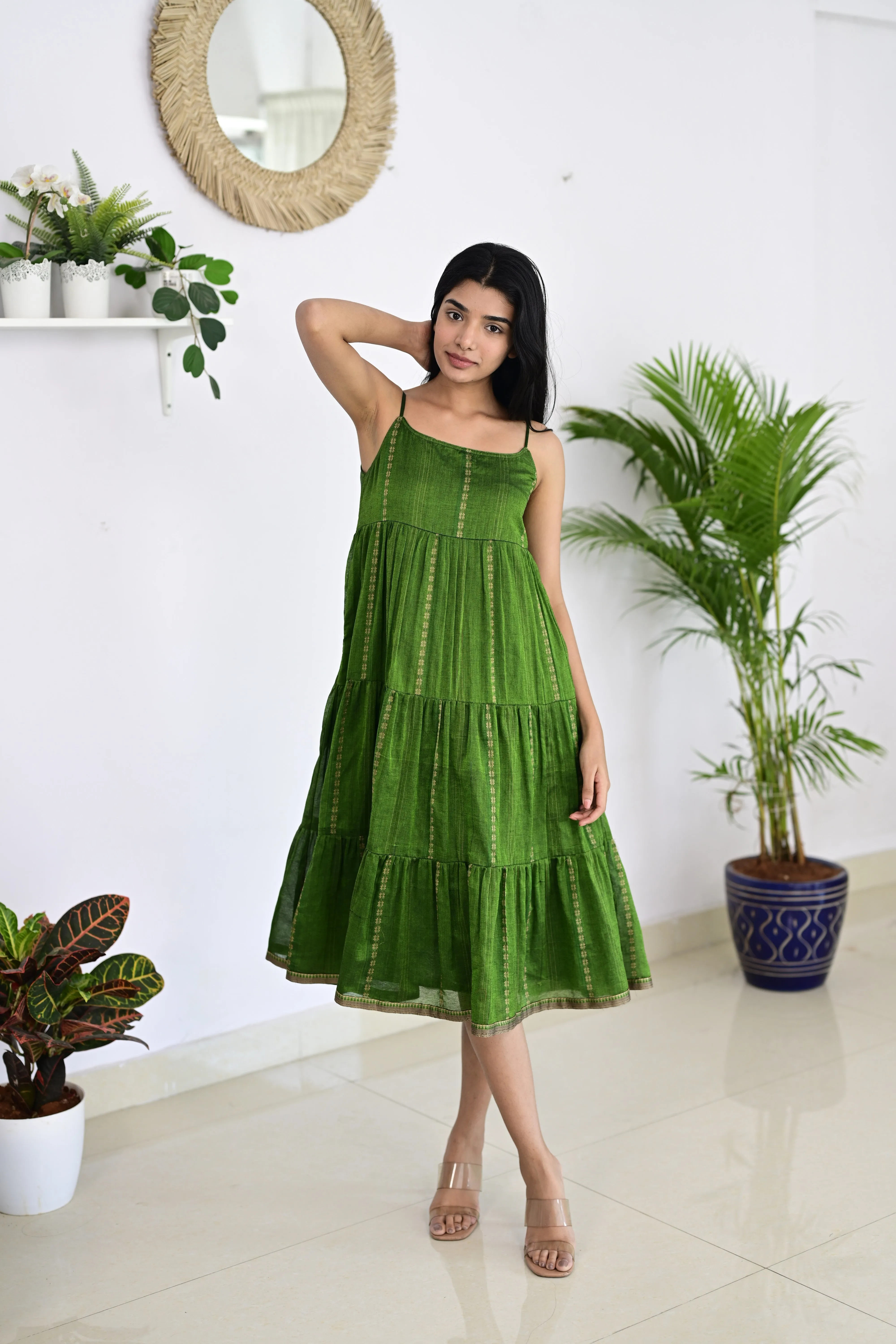 Parrot Green Layered Dress
