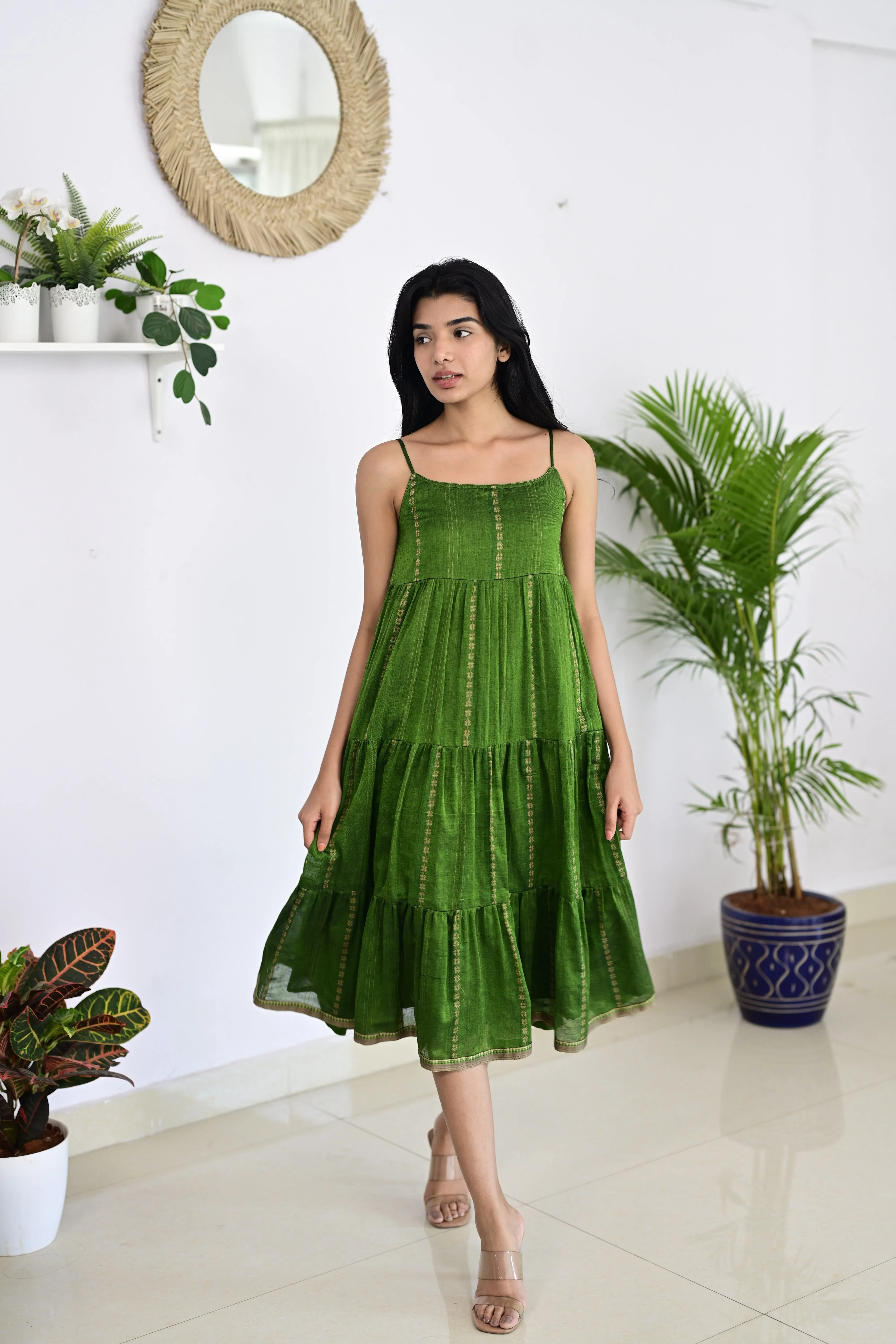 Parrot Green Layered Dress