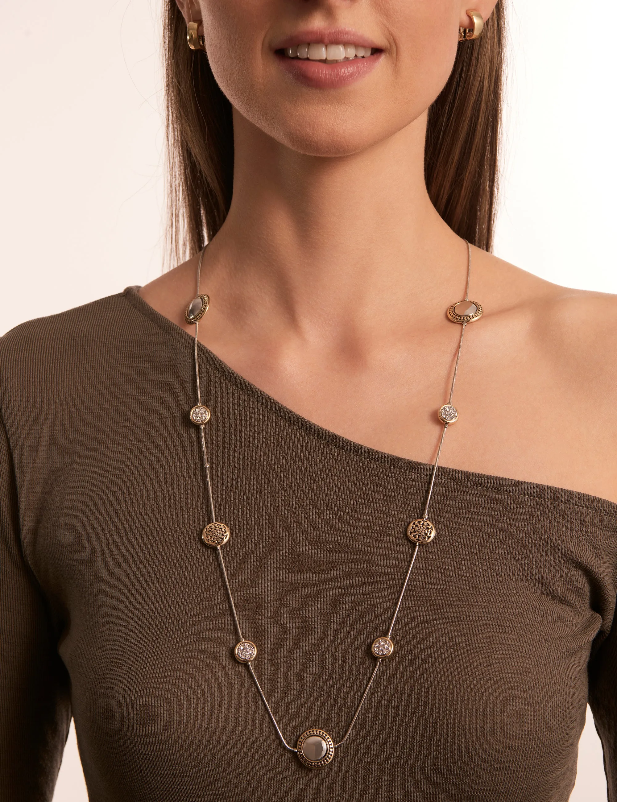 PAVE BEAD AND MEDALIAN LAYERED NECKLACE
