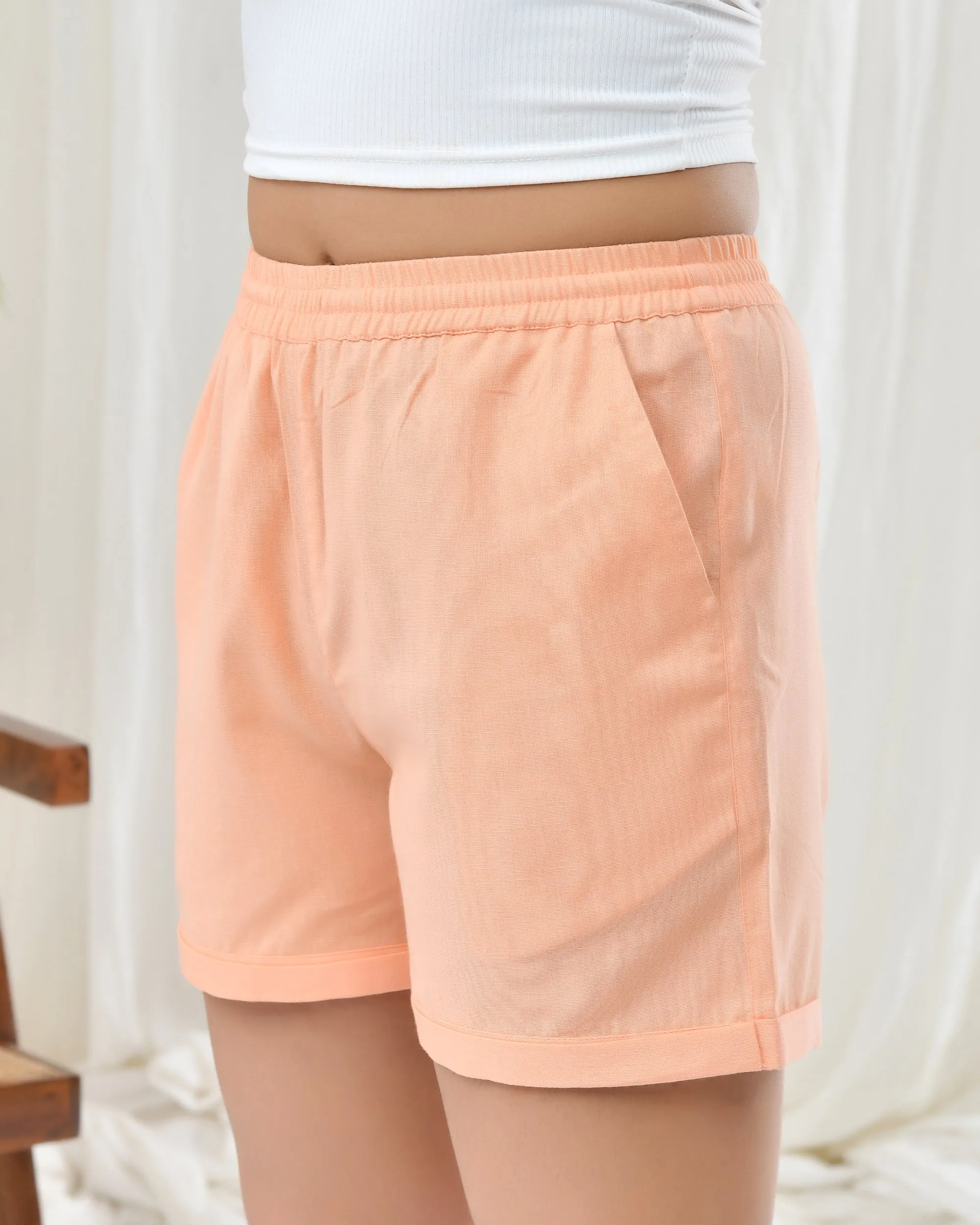 Peach Airy Linen Shorts