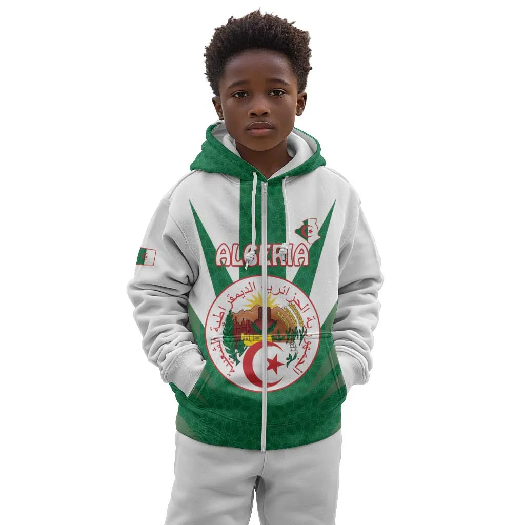 Personalised Afro Algeria Kid Hoodie Coat Of Arms With Islamic Pattern LT15