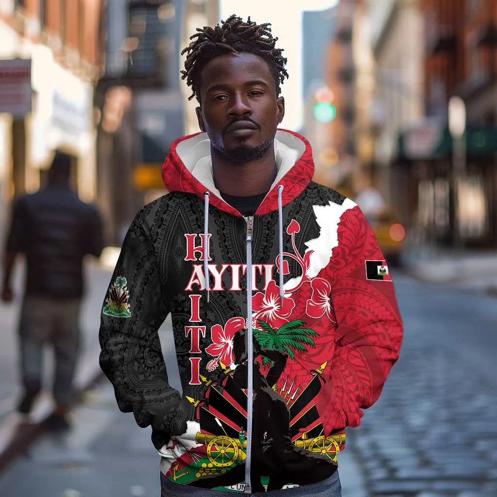 Personalised Afro Ayiti Neg Marron Zip Hoodie Dashiki Mix Polynesian Pattern LT01