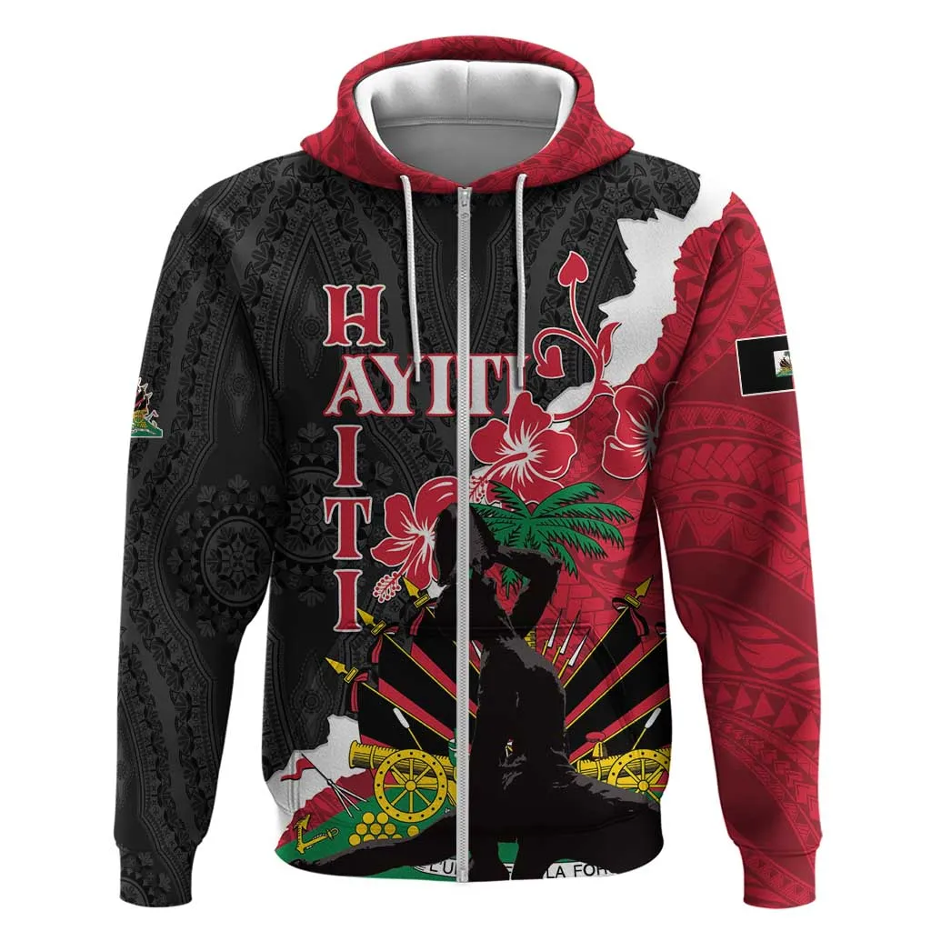 Personalised Afro Ayiti Neg Marron Zip Hoodie Dashiki Mix Polynesian Pattern LT01