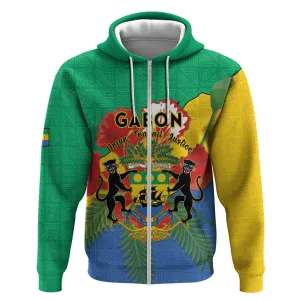 Personalised Afro Gabon Zip Hoodie Gabonese Union Travail and Justice LT15