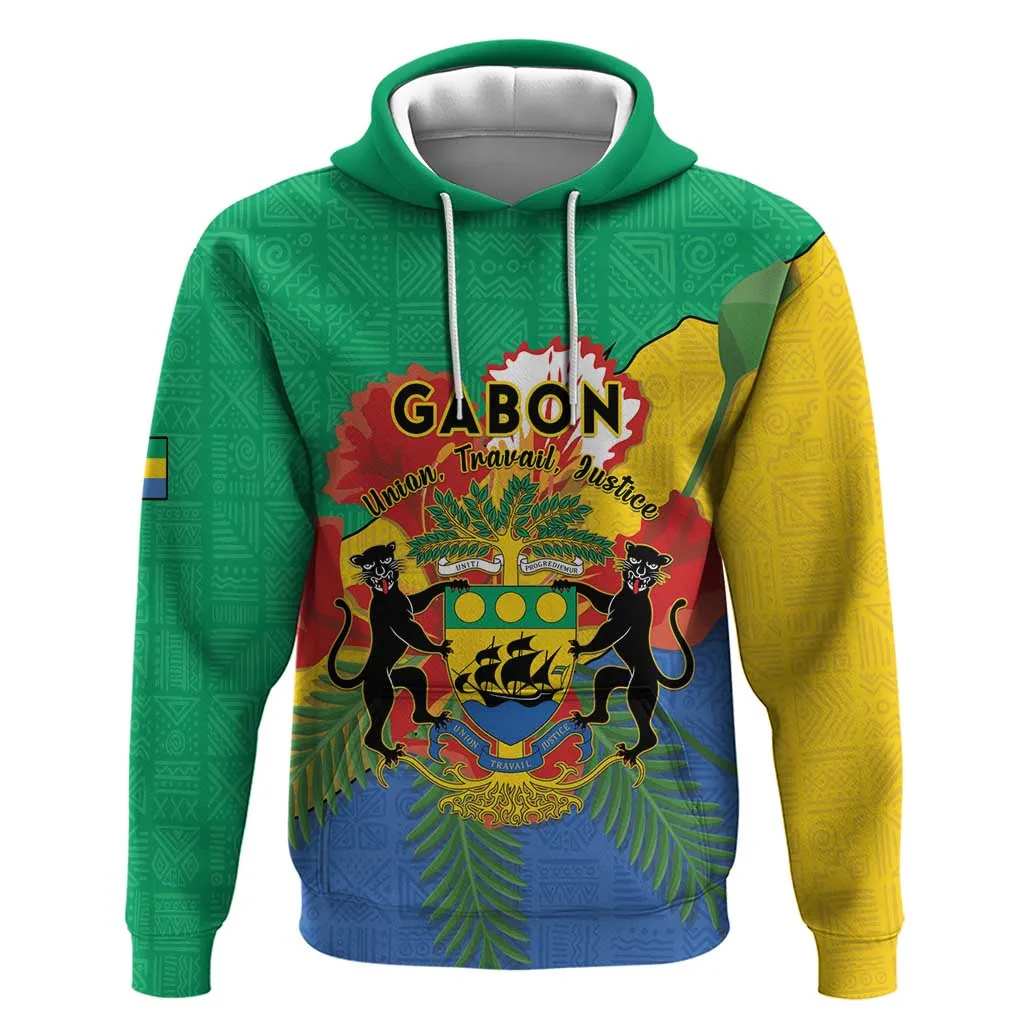 Personalised Afro Gabon Zip Hoodie Gabonese Union Travail and Justice LT15