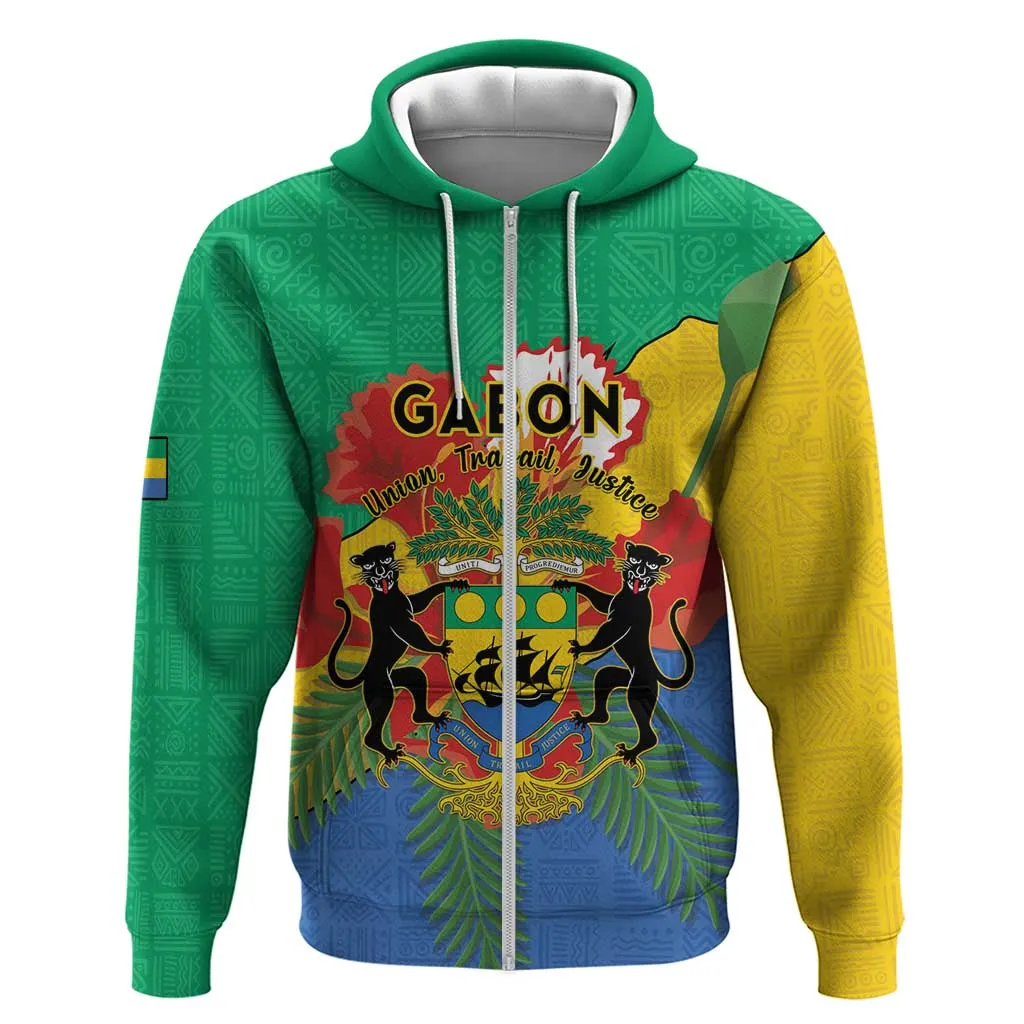 Personalised Afro Gabon Zip Hoodie Gabonese Union Travail and Justice LT15