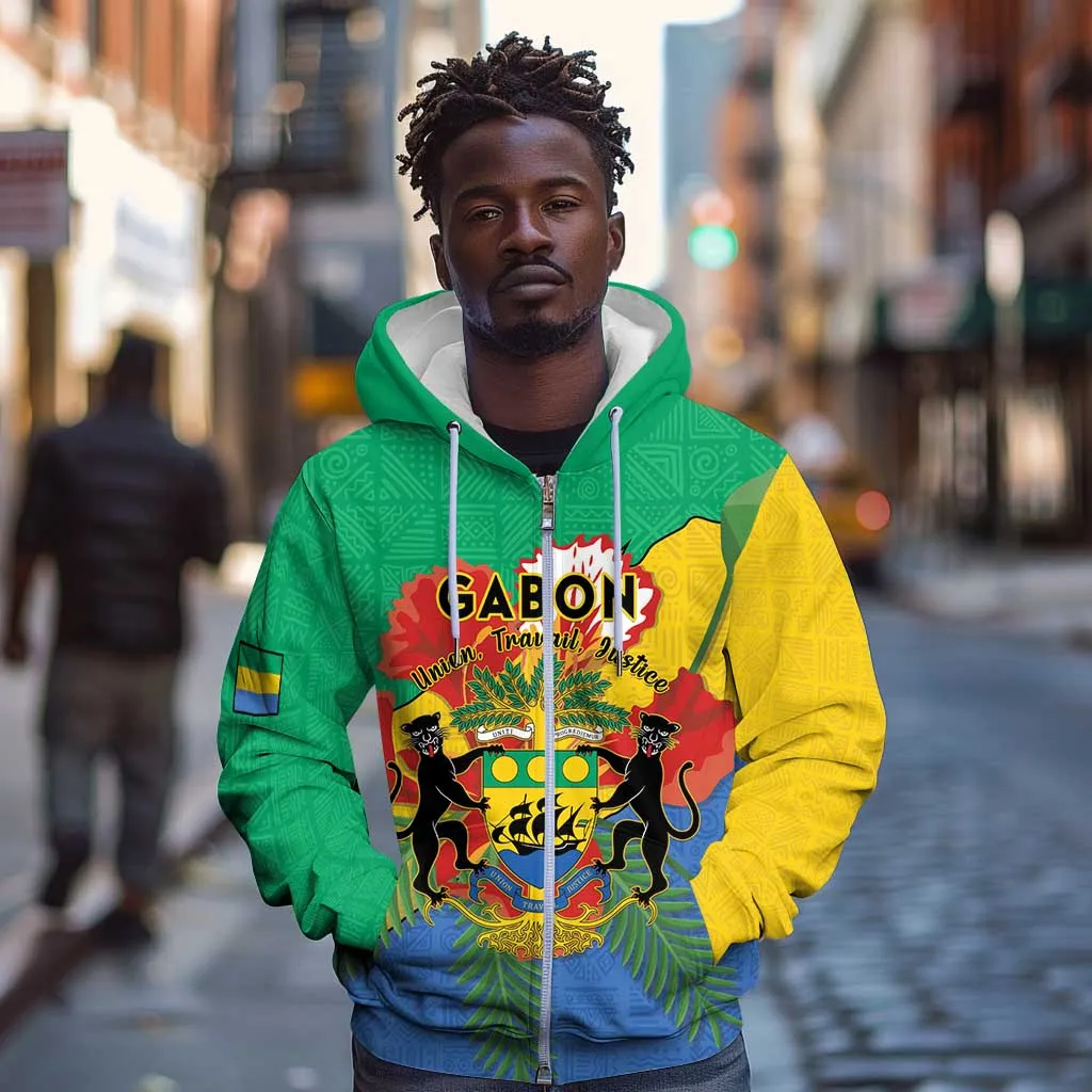Personalised Afro Gabon Zip Hoodie Gabonese Union Travail and Justice LT15