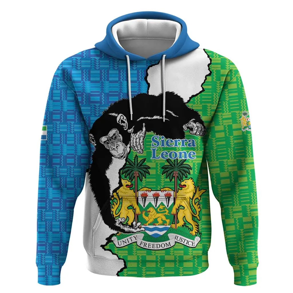 Personalised Afro Sierra Leone Zip Hoodie Chimpanzee Mix African Pattern LT15