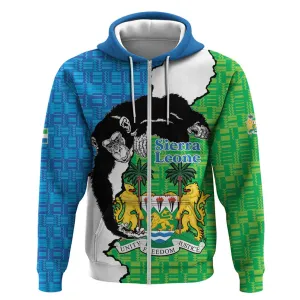 Personalised Afro Sierra Leone Zip Hoodie Chimpanzee Mix African Pattern LT15