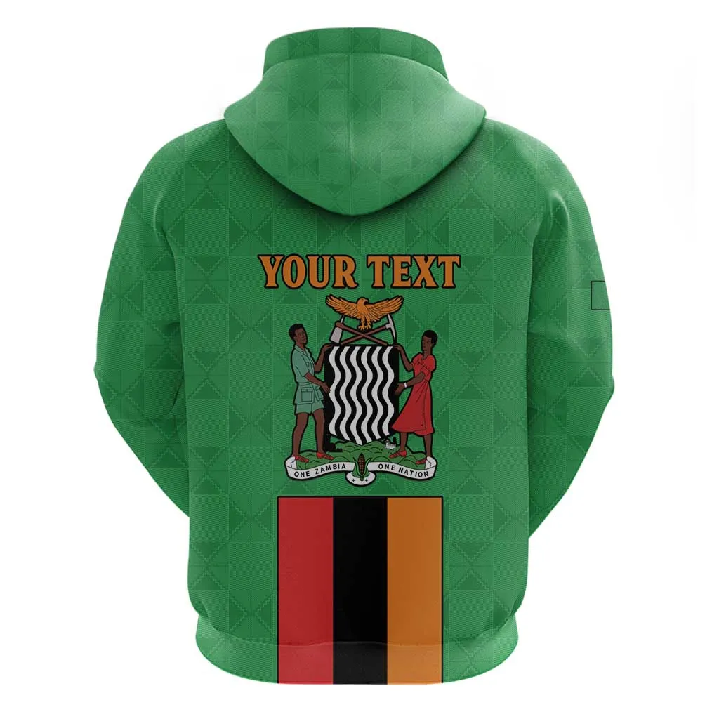 Personalised Afro Zambia Zip Hoodie Flag Style Mix Kente Pattern LT15
