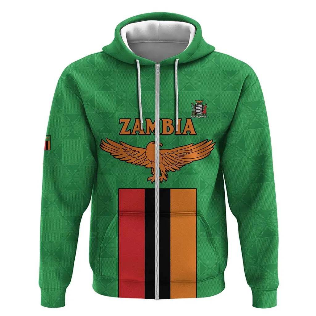 Personalised Afro Zambia Zip Hoodie Flag Style Mix Kente Pattern LT15