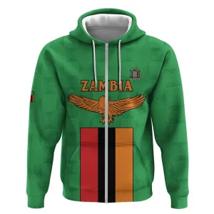 Personalised Afro Zambia Zip Hoodie Flag Style Mix Kente Pattern LT15