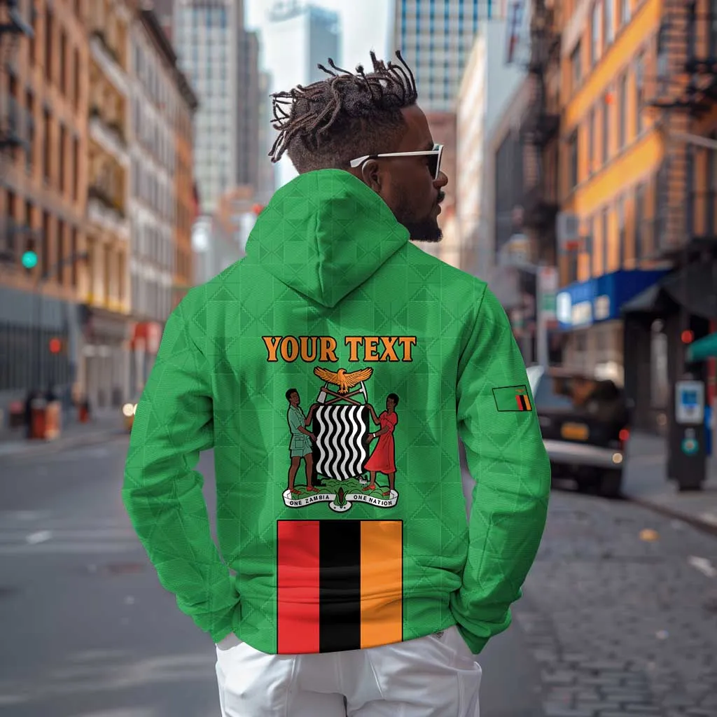 Personalised Afro Zambia Zip Hoodie Flag Style Mix Kente Pattern LT15