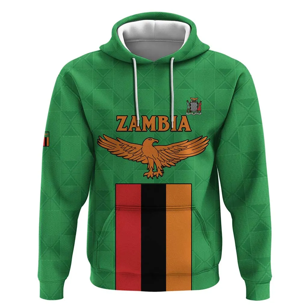 Personalised Afro Zambia Zip Hoodie Flag Style Mix Kente Pattern LT15