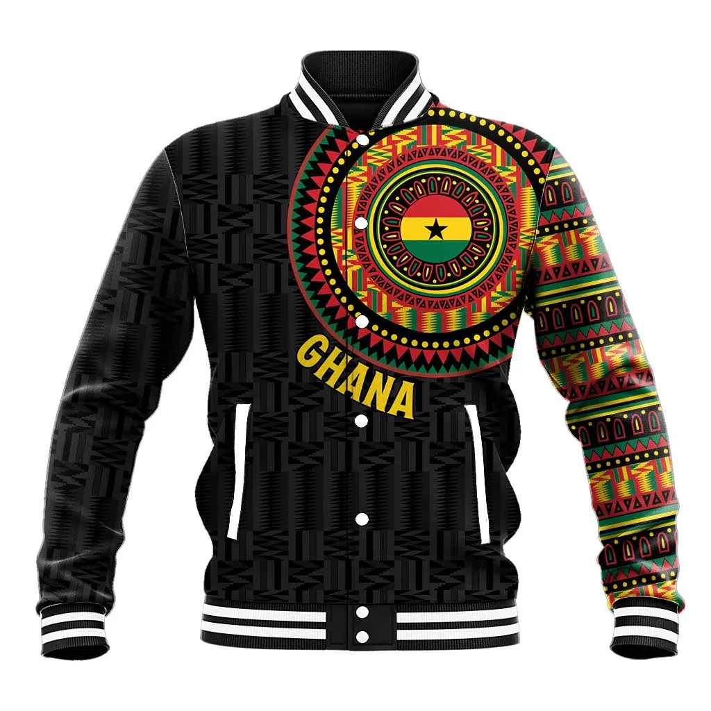 Personalised Ghana African Tribal Mix Kente Patterns Baseball Jacket Chest Arm Tattoo LT15