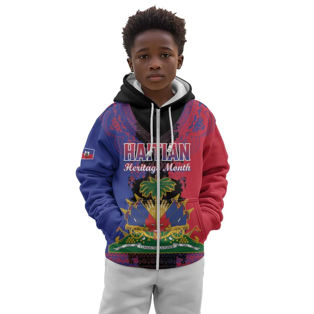 Personalised Haitian Heritage Month Kid Hoodie Coat Of Arms With Dashiki Pattern LT15