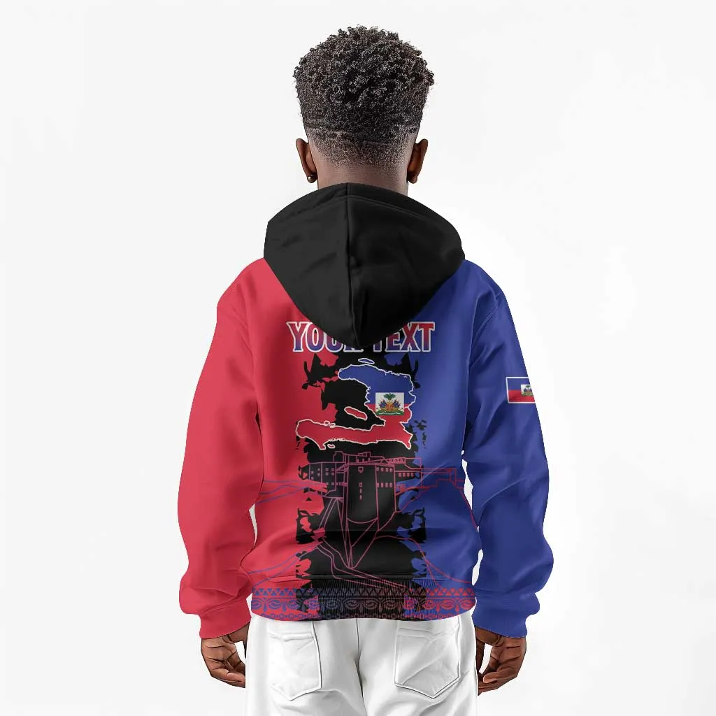 Personalised Haitian Heritage Month Kid Hoodie Coat Of Arms With Dashiki Pattern LT15