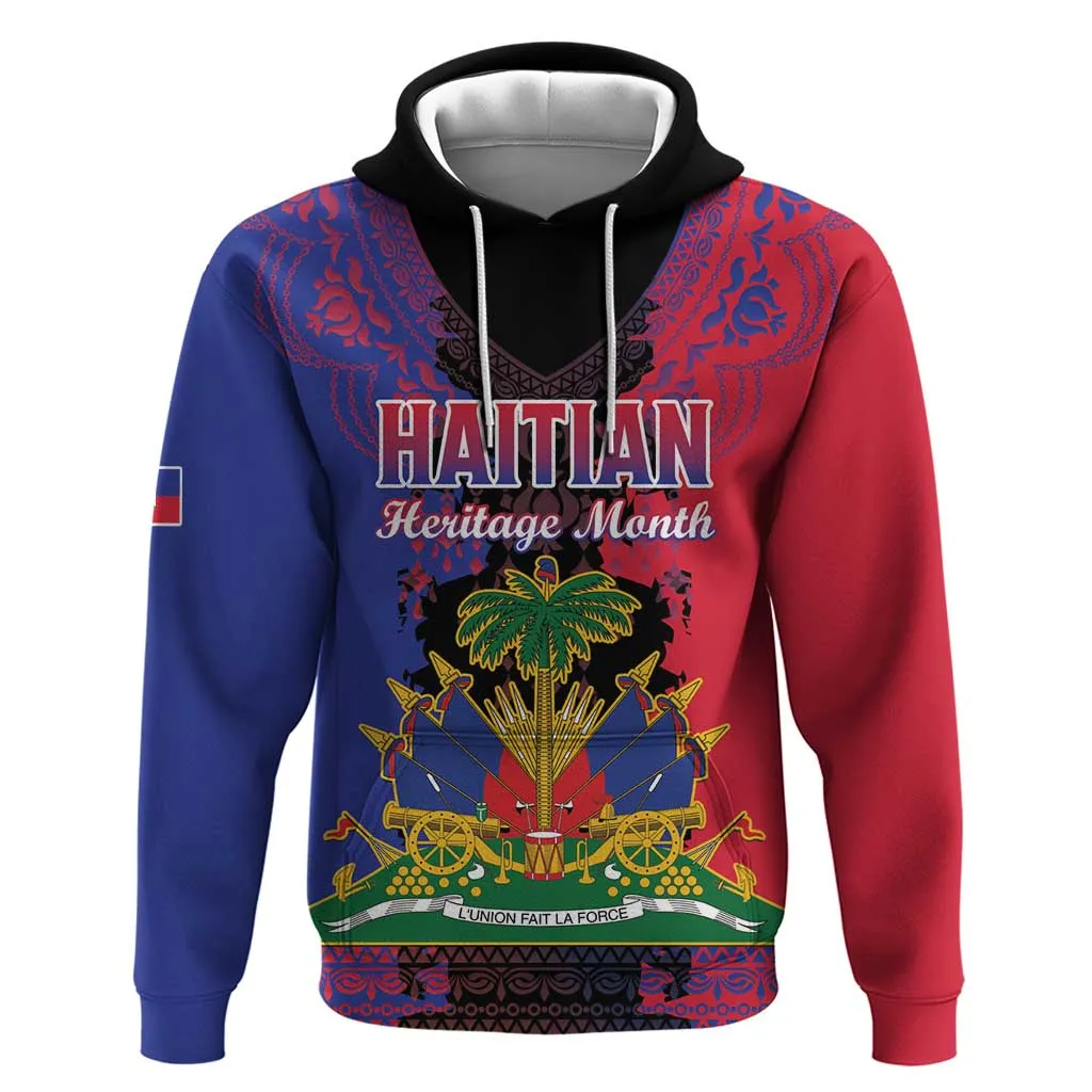 Personalised Haitian Heritage Month Zip Hoodie Coat Of Arms With Dashiki Pattern LT15