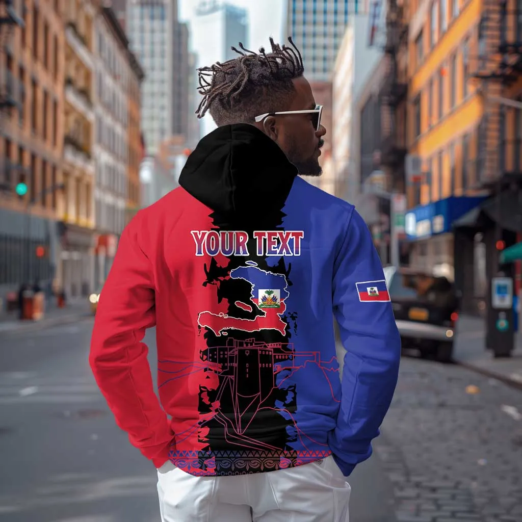 Personalised Haitian Heritage Month Zip Hoodie Coat Of Arms With Dashiki Pattern LT15