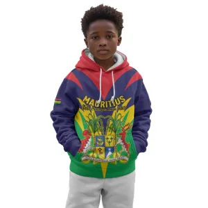 Personalised Republique de Maurice Kid Hoodie Coat Of Arms Flag Style LT15