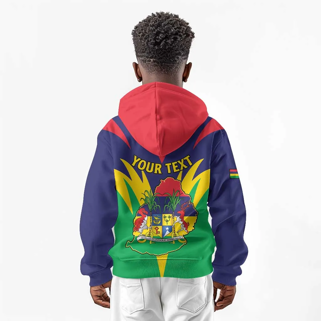 Personalised Republique de Maurice Kid Hoodie Coat Of Arms Flag Style LT15