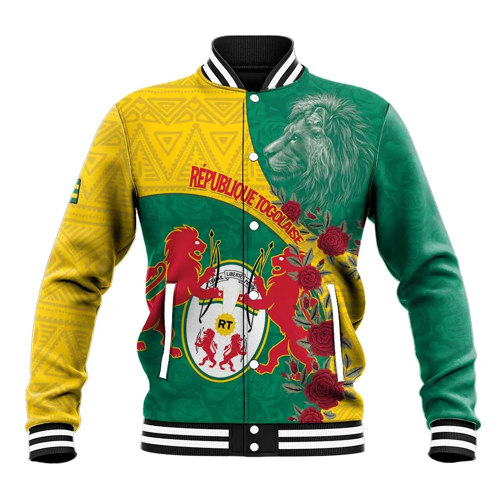 Personalised Togo Baseball Jacket Coat Of Arms - African Mix Rose Pattern LT15