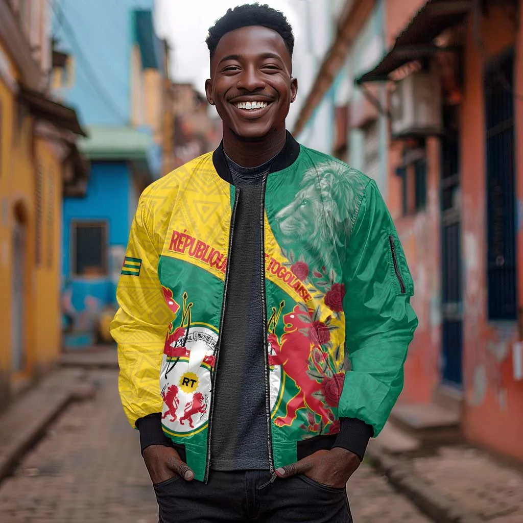 Personalised Togo Sleeve Zip Bomber Jacket Coat Of Arms - African Mix Rose Pattern LT15