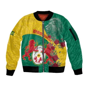Personalised Togo Sleeve Zip Bomber Jacket Coat Of Arms - African Mix Rose Pattern LT15