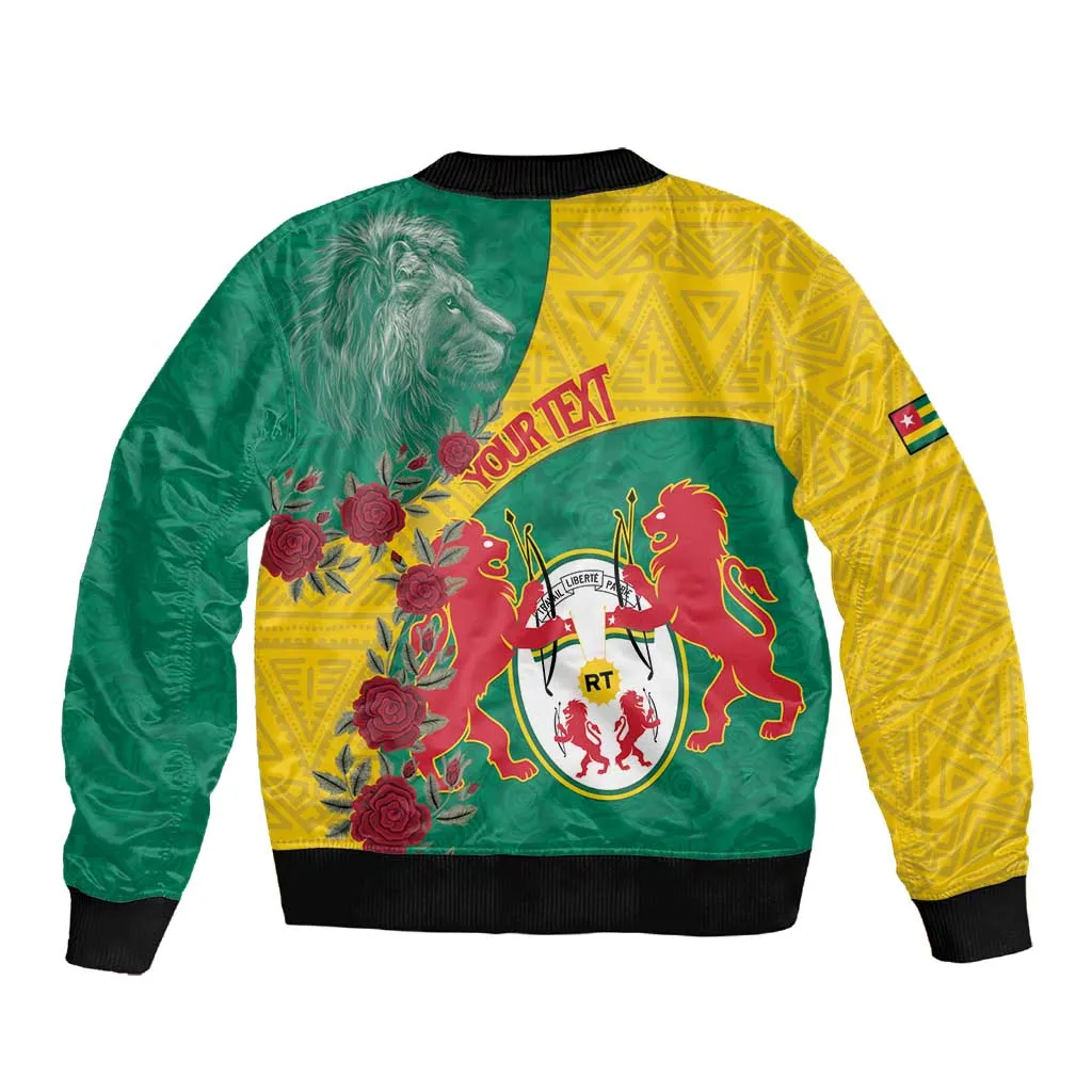 Personalised Togo Sleeve Zip Bomber Jacket Coat Of Arms - African Mix Rose Pattern LT15