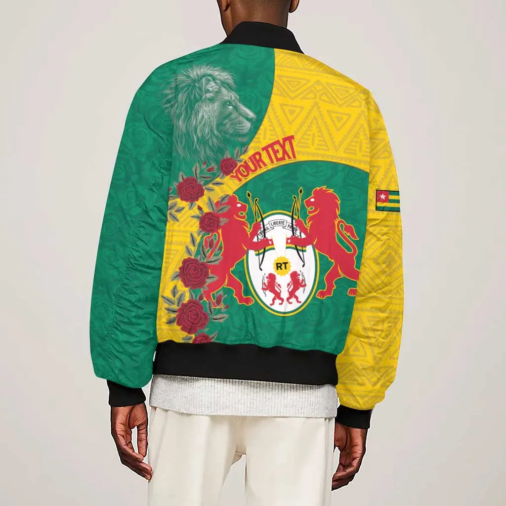 Personalised Togo Sleeve Zip Bomber Jacket Coat Of Arms - African Mix Rose Pattern LT15