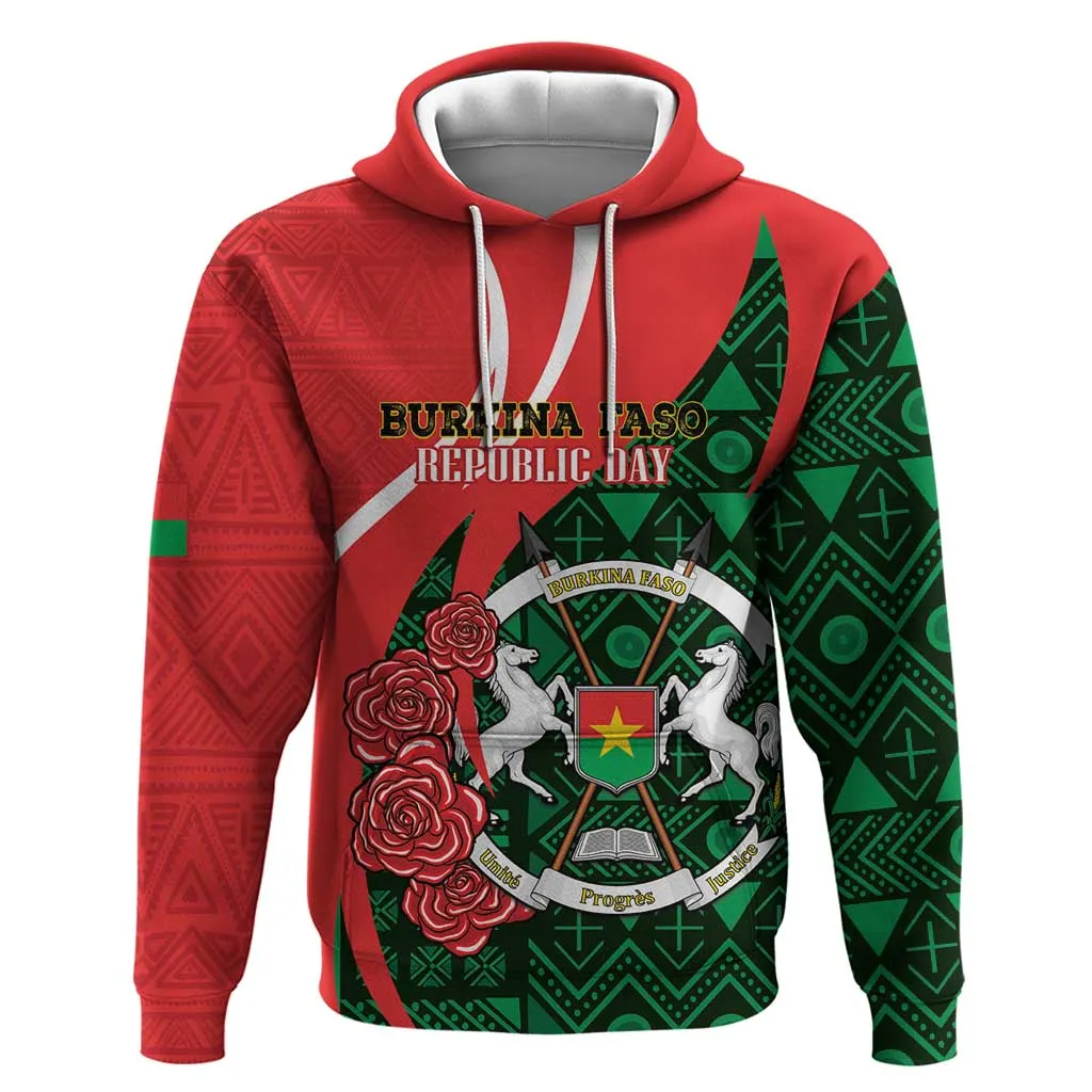 Personalized Burkina Faso Republic Day Zip Hoodie Bogolan Mudcloth - Coat Of Arms Design LT14