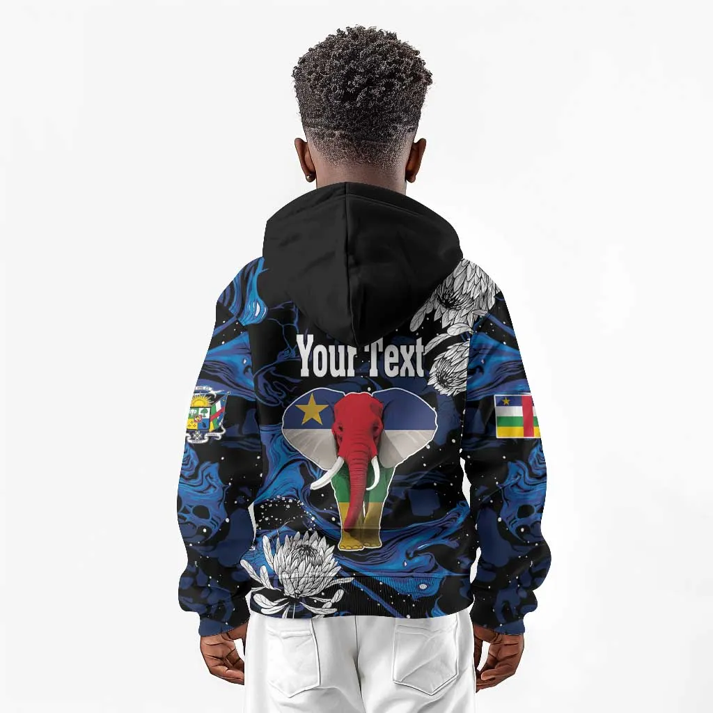 Personalized Central African Republic Kid Hoodie Elephant With King Protea LT18