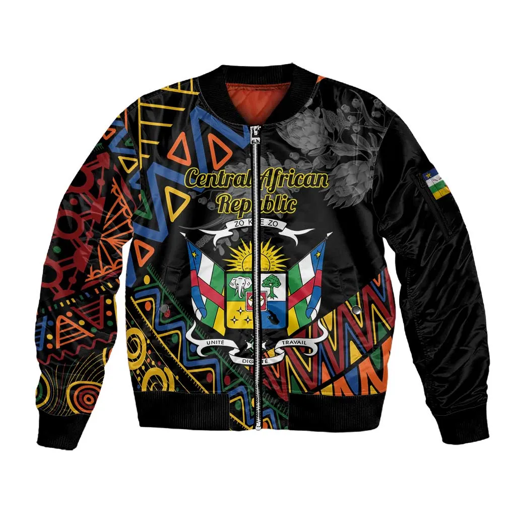 Personalized Central African Republic Sleeve Zip Bomber Jacket Protea - African Pattern LT01
