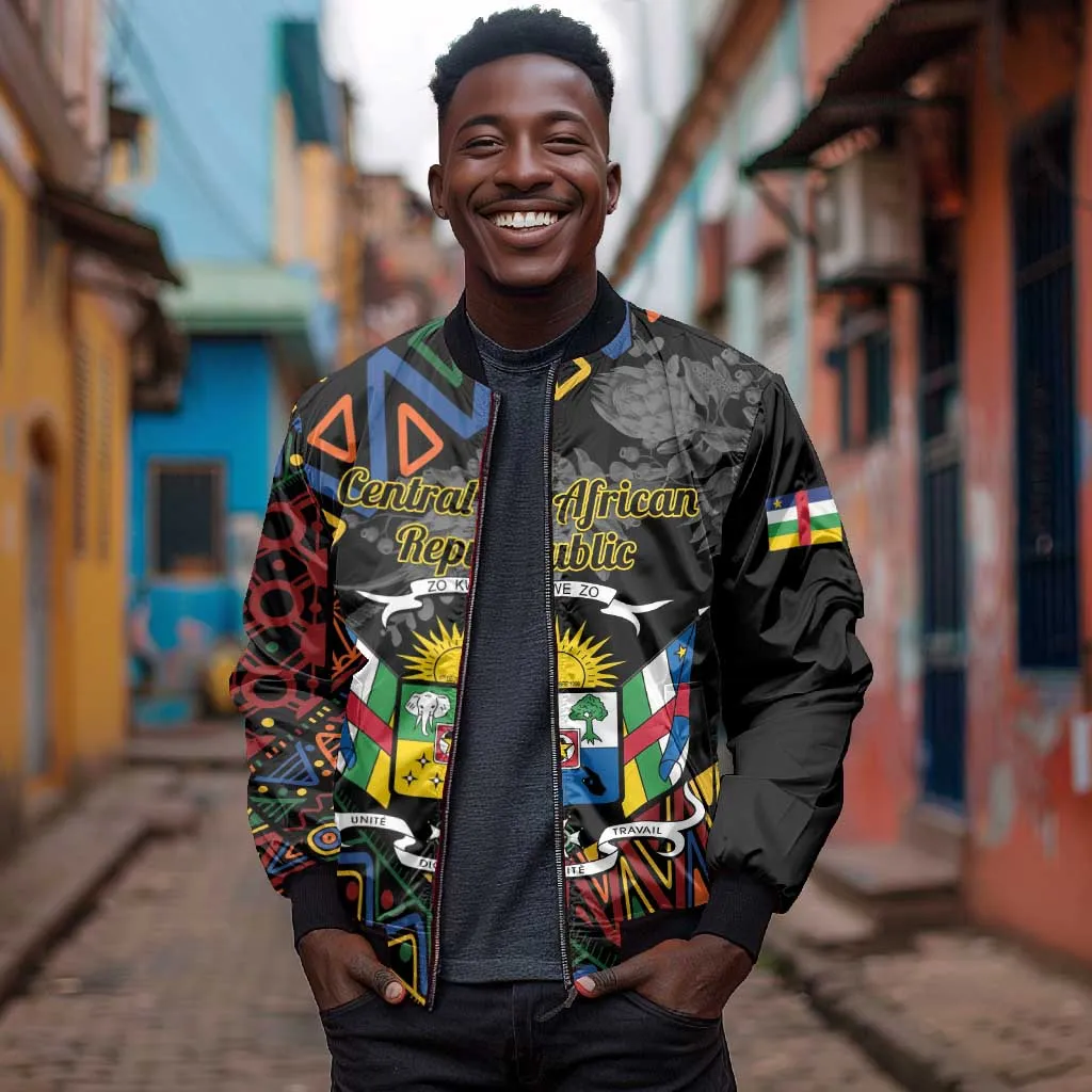 Personalized Central African Republic Sleeve Zip Bomber Jacket Protea - African Pattern LT01