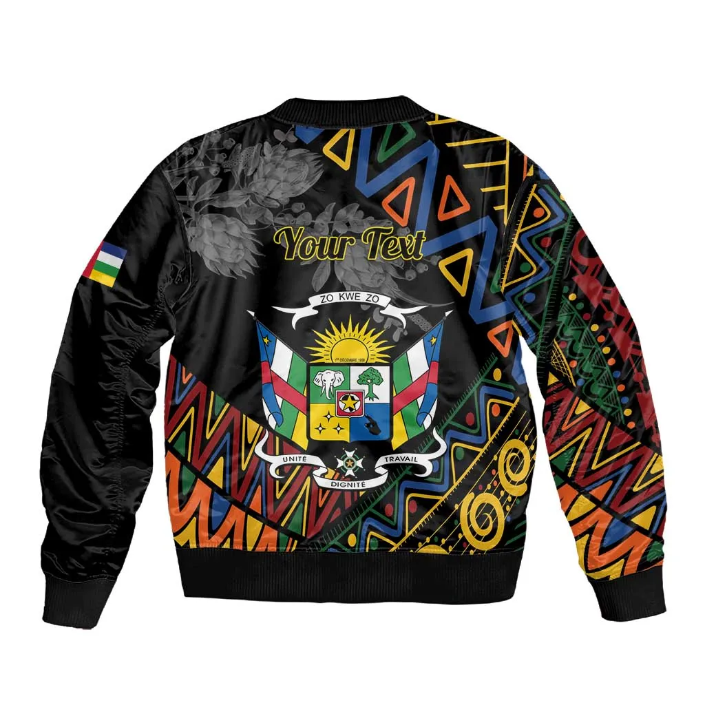 Personalized Central African Republic Sleeve Zip Bomber Jacket Protea - African Pattern LT01