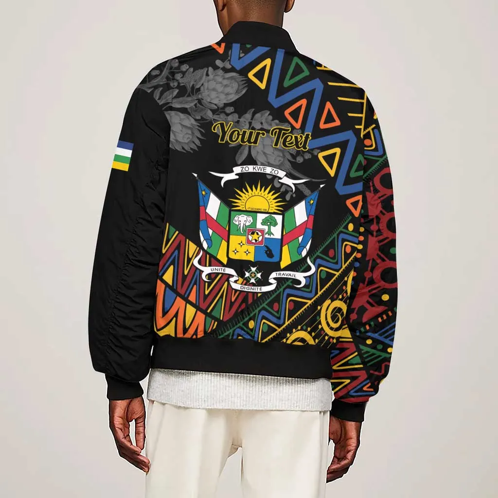 Personalized Central African Republic Sleeve Zip Bomber Jacket Protea - African Pattern LT01