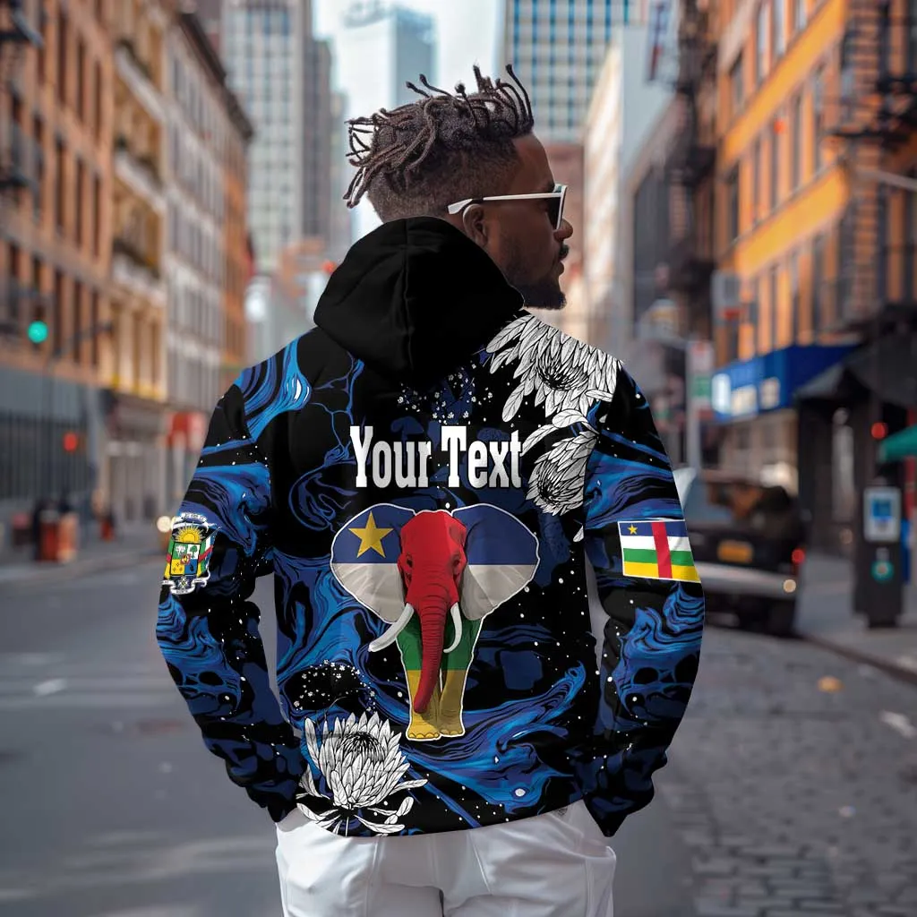 Personalized Central African Republic Zip Hoodie Elephant With King Protea LT18