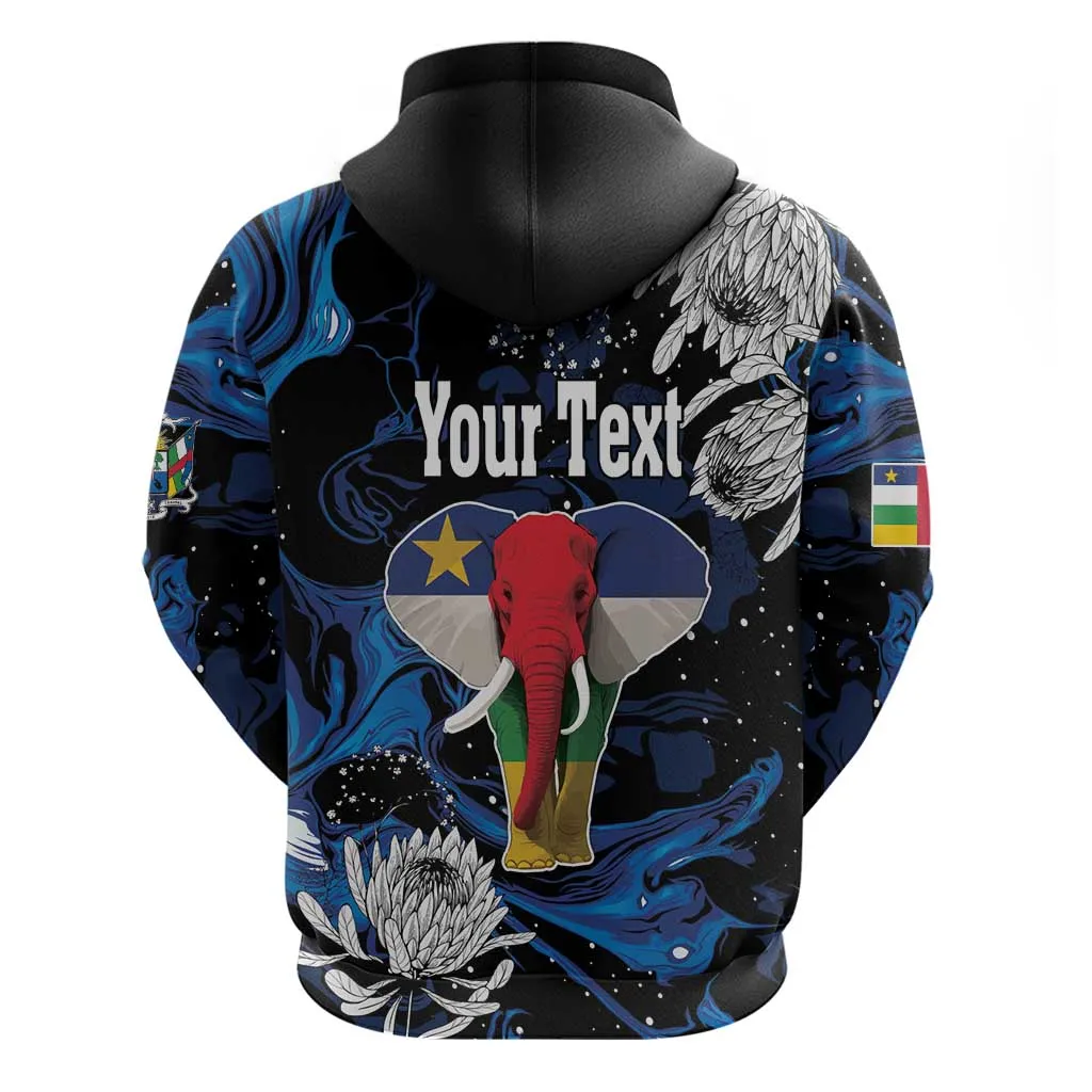 Personalized Central African Republic Zip Hoodie Elephant With King Protea LT18
