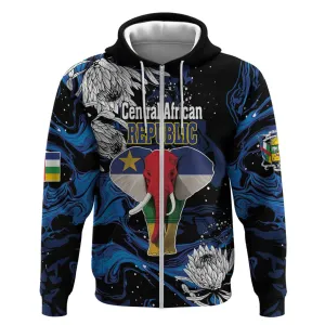 Personalized Central African Republic Zip Hoodie Elephant With King Protea LT18