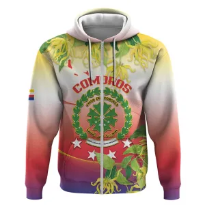 Personalized Comoros Zip Hoodie Coat Of Arms Mix Ylang Ylang Flower LT14